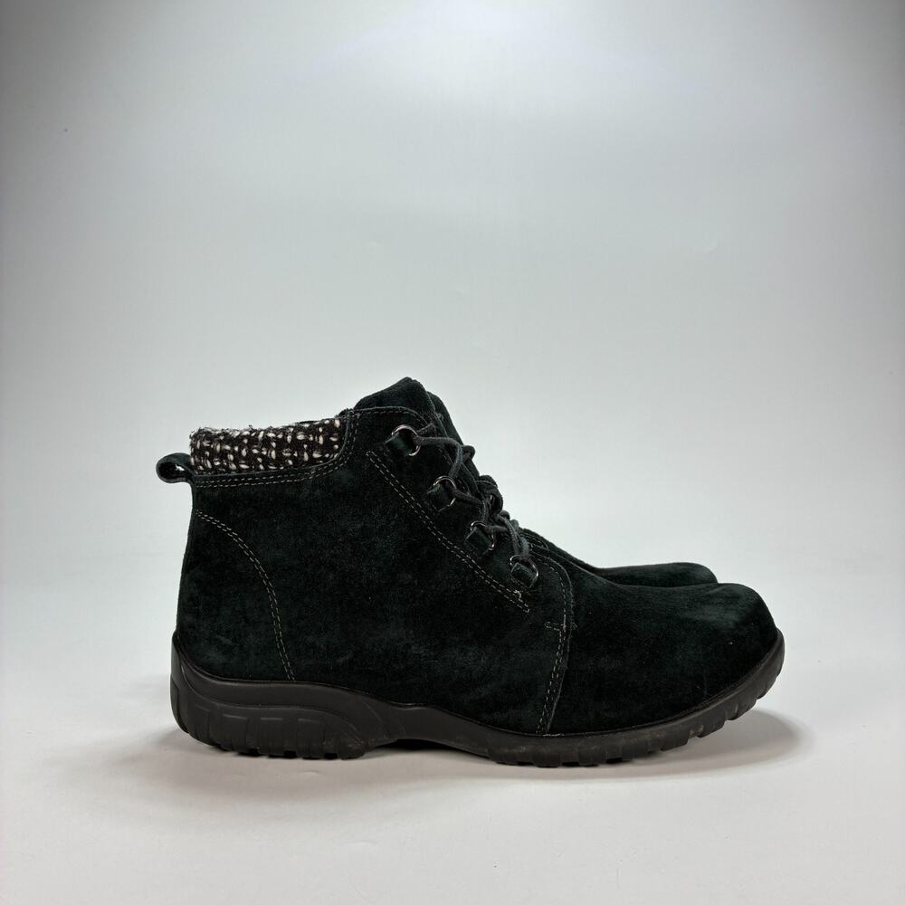 Propét Delaney Black Suede Tweed Knit Lace Up Ankle Boots WFV002S Women's Size 7